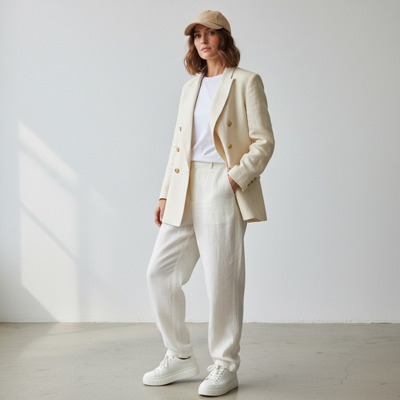 Vintage Gruppo Americano studio Cream Double-Breasted Blazer resortwear coastal - Picture 3 of 15